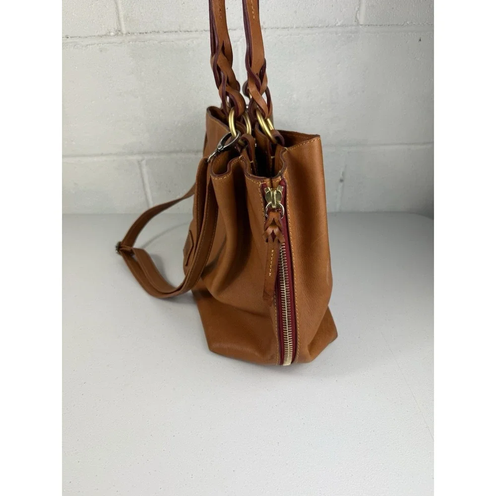 Dooney Bourke Florentine Leather Large Zip Barlow Satchel Handbag Purse Natural